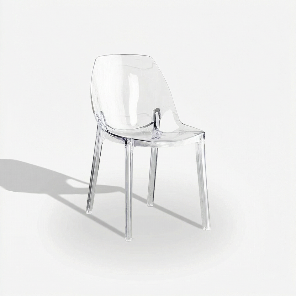 Clear plastic chair on a white background